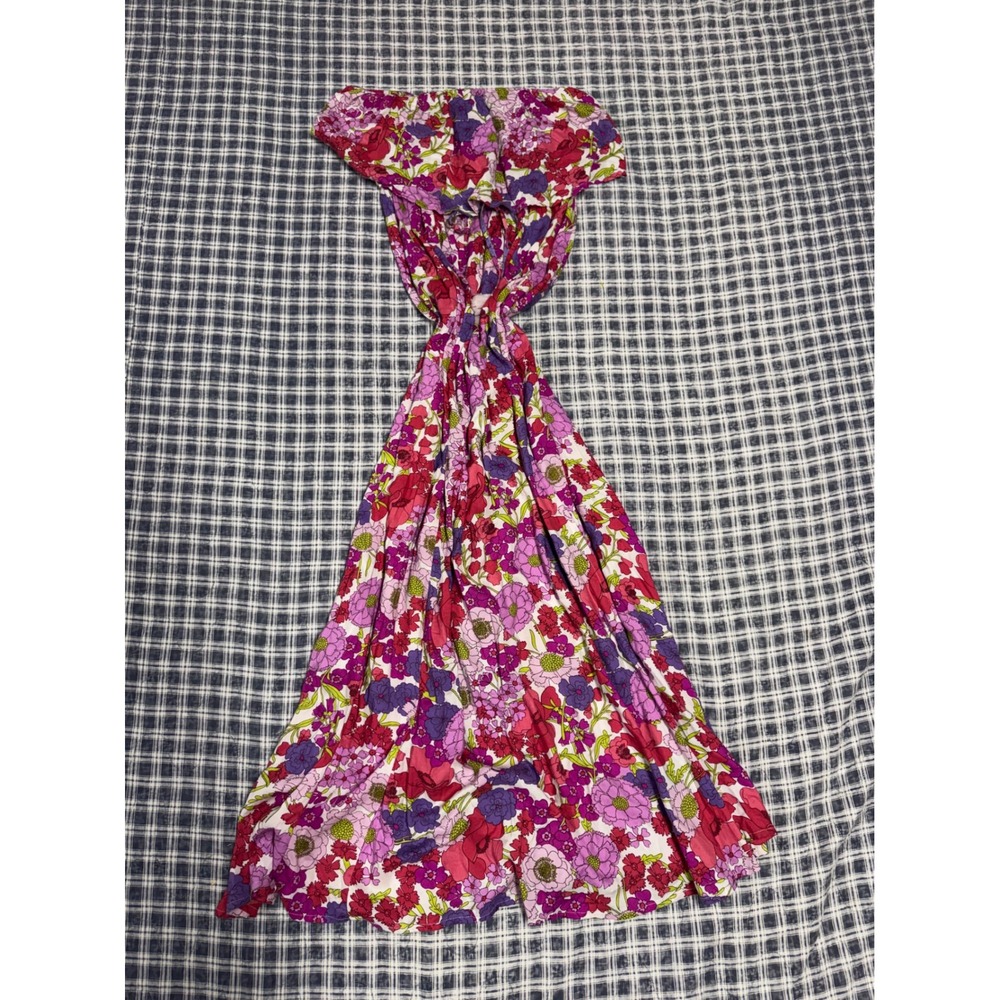 Japna Womens Strapless Floral Maxi Dress Ruffle Tassel Rayon Small NWT